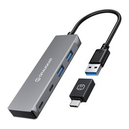 GrauGear G-HUB2A2C-AC Hub USB 3.0 con 2 x Type-C y 2 x Type-A, Plata, Aluminio, 5000 Mbit/s