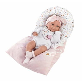 Llorens Muñeca Tina recién nacida con saquito rosa, cuerpo de vinilo, 40 cm