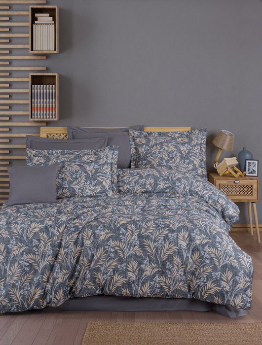 L'essentiel linge de maison Juego Funda Edredón Doble Ranforce 100% Algodón 140 Hilos Gris, Beige y Blanco 200x220 cm