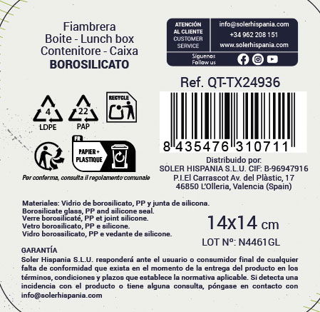 Inde Fiambrera Cuadrada Hermética Textury 14 x 14 x 6.5 cm 550 ml (12 Unidades)