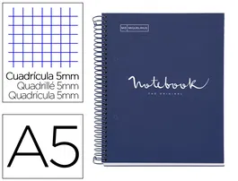 Miquelrius 1 Emotions Cuaderno Espiral DIN A5, Tapa Forrada, 80 Hojas 90g/m2 Cuadro 5 mm, Azul Marino