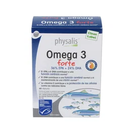 PHYSALIS Omega 3 Forte EPA + DHA 60 Cápsulas - Ácidos Grasos para Función Cerebral, Vista y Corazón - Alto Contenido en EPA (540mg) y DHA (360mg) por Dosis - Con Vitamina E