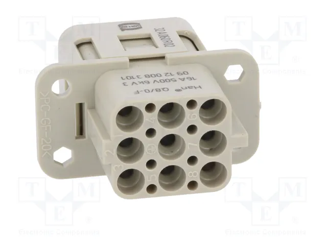 HARTING Han Q Plantilla de Contacto Hembra 16A 500V 9 Pines