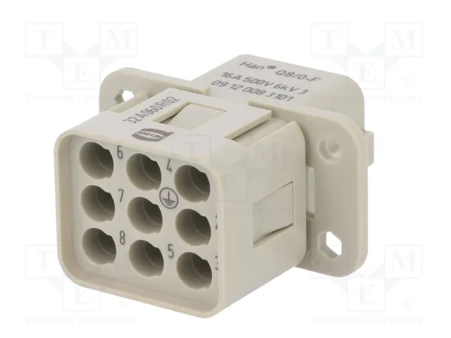 HARTING Han Q Plantilla de Contacto Hembra 16A 500V 9 Pines