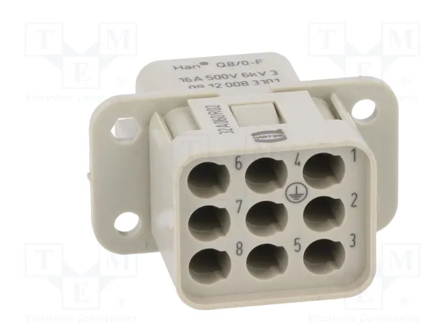 HARTING Han Q Plantilla de Contacto Hembra 16A 500V 9 Pines