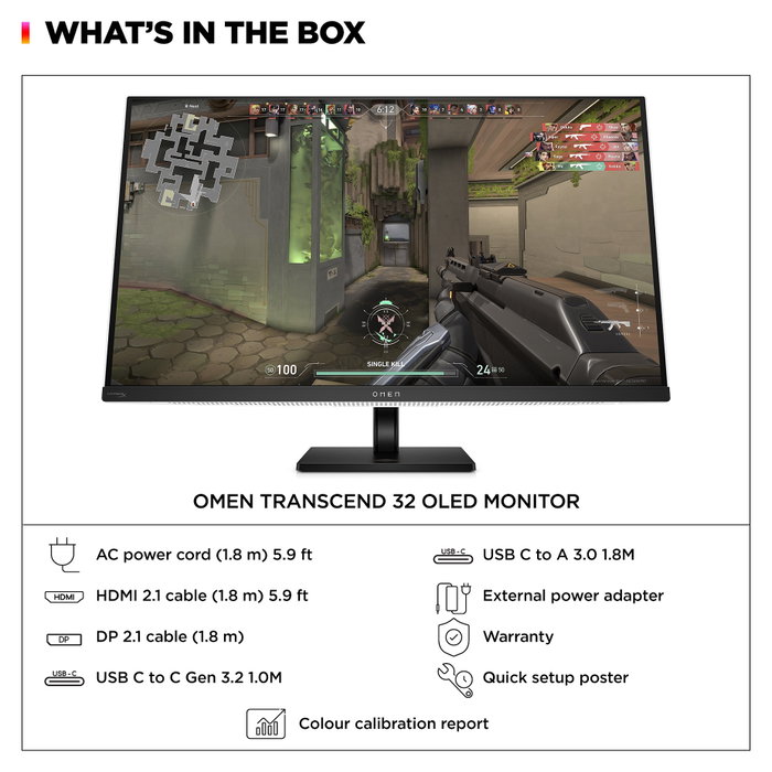 HP OMEN Transcend 32 Monitor Gaming QD-OLED 4K 240Hz Blanco