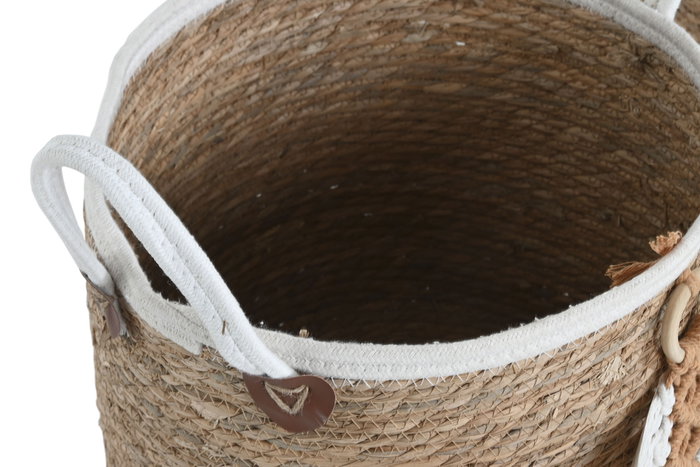 DKD Home Decor Set de 3 Cestas de Fibra y Algodón Natural