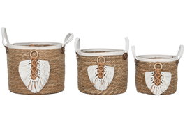 DKD Home Decor Set de 3 Cestas de Fibra y Algodón Natural