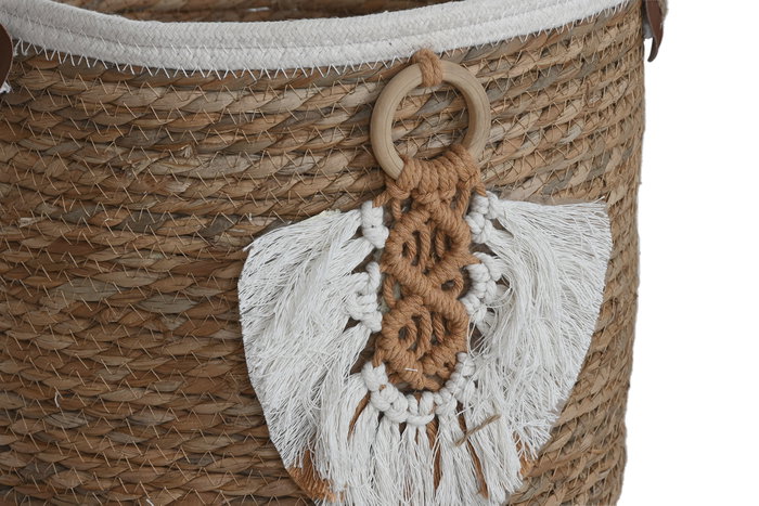 DKD Home Decor Set de 3 Cestas de Fibra y Algodón Natural