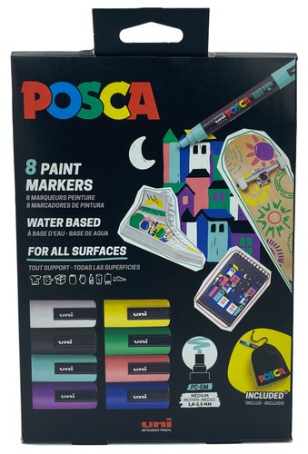POSCA Marcador T. Opaca No Perm. Uni Pc-5M Estuche de 8 con Bolsa de Tela POSCA Marcador T. Opaca No Perm. Uni Pc-5M Estuche de 8 con Bolsa de Tela