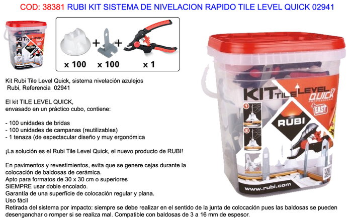 RUBI Kit Sistema de Nivelación Rápido Tile Level Quick RUBI Kit Sistema de Nivelación Rápido Tile Level Quick