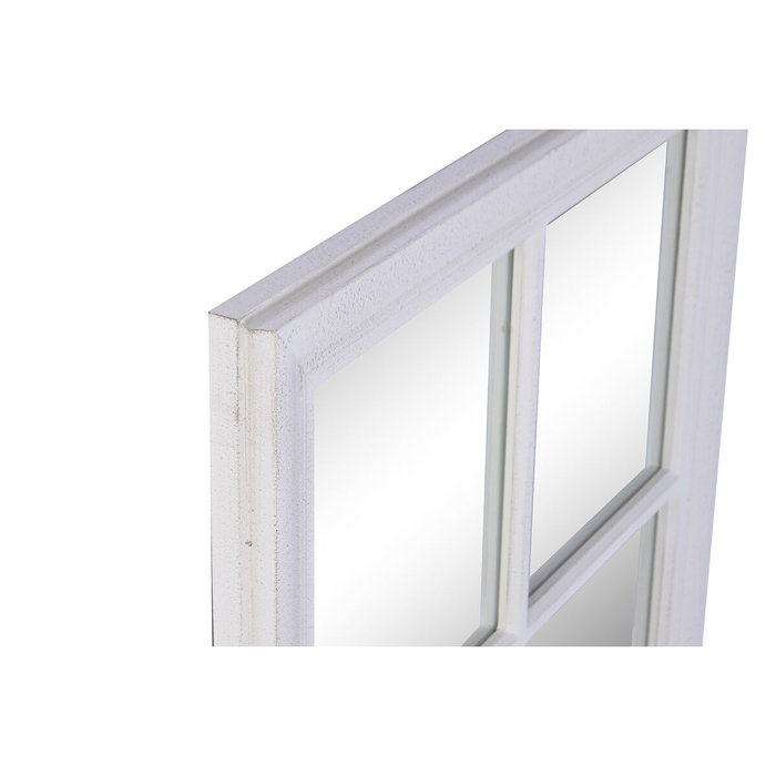 DKD Home Decor Espejo Ventana de Paulownia y Cristal Blanco Envejecido