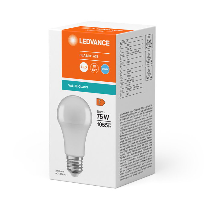 LEDVANCE Lámpara LED Value Class Classic A 75 10W 6500K E27 1055lm 10000h Blanco Frío LEDVANCE Lámpara LED Value Class Classic A 75 10W 6500K E27 1055lm 10000h Blanco Frío