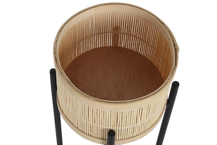 DKD Home Decor Set de 3 Maceteros de Bambú y Metal Negro y Natural