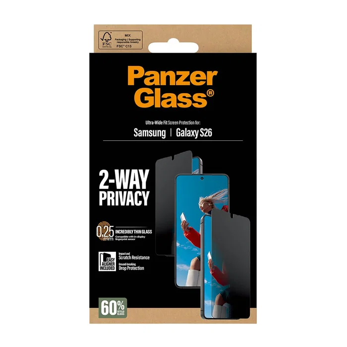 PanzerGlass Protector de Pantalla con Privacidad para Samsung Galaxy S26, Ultra-Wide Fit PanzerGlass Protector de Pantalla con Privacidad para Samsung Galaxy S26, Ultra-Wide Fit