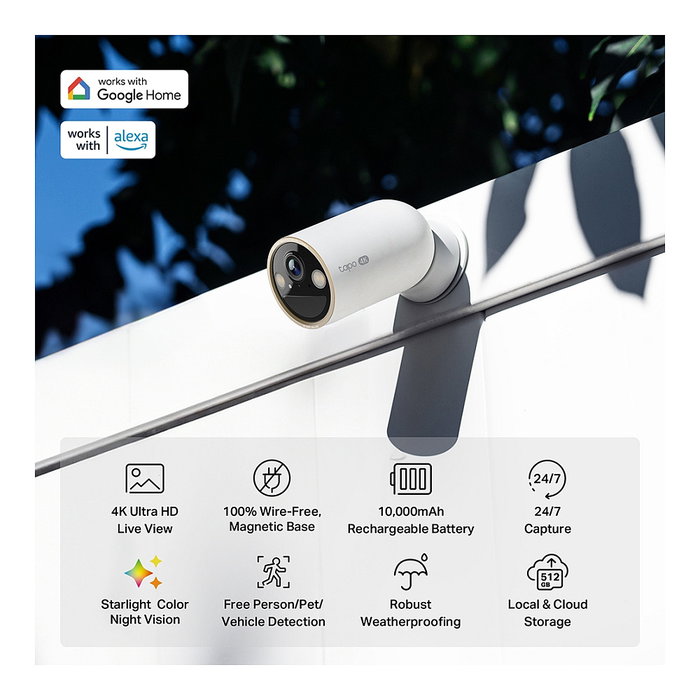 TP-Link Tapo C460(EU) Cámara de Seguridad IP 4K UHD Interior/Exterior, Bala, Color Blanco, Resistente a la Intemperie IP66