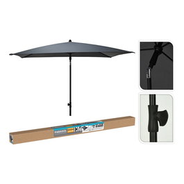 Basics Parasol rectangular 125 x 200 cm gris, plegable e inclinable, protección UV 30+, mástil de acero negro, altura regulable 240 cm