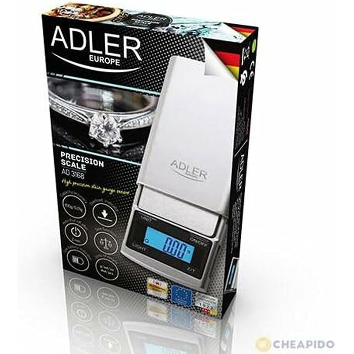 Adler Báscula de precisión digital Ad3168 Inox, 0,01g / 100 g
