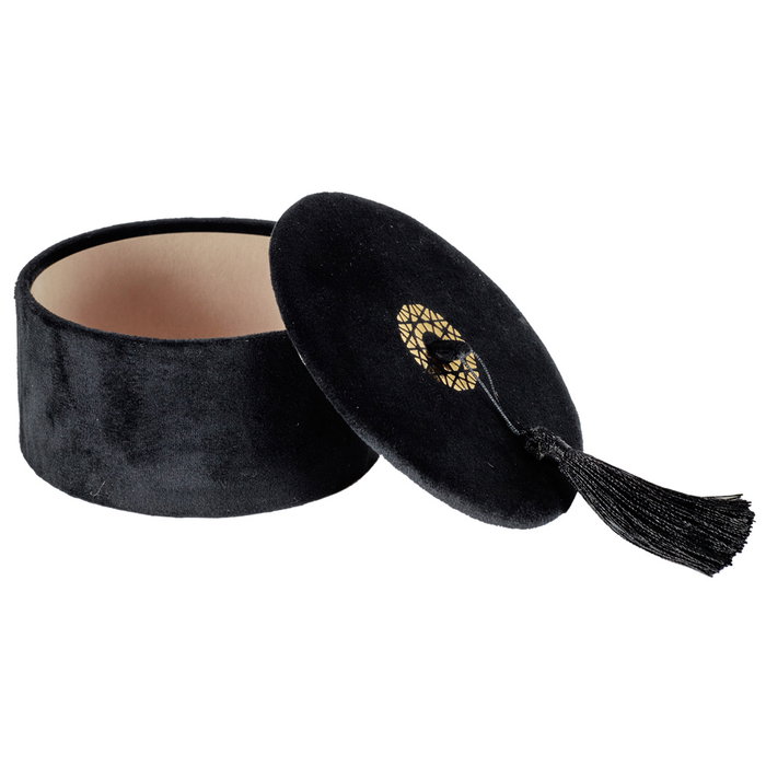 Home Deco Factory Joyero Terciopelo Mirage Beige Naranja Negro Diámetro 13.5cm Altura 7cm