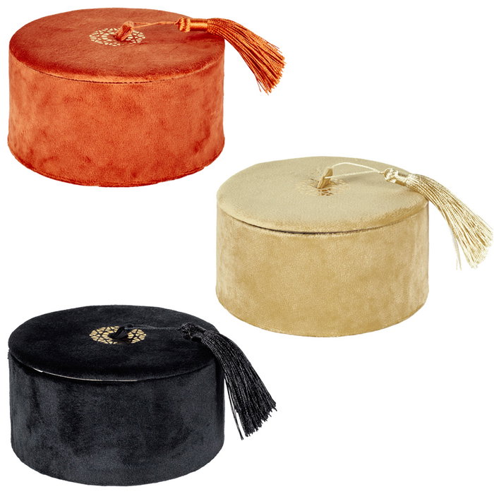 Home Deco Factory Joyero Terciopelo Mirage Beige Naranja Negro Diámetro 13.5cm Altura 7cm