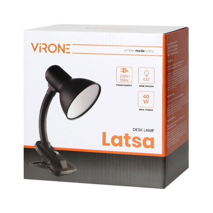 ORNO Lámpara de Escritorio Flexible Virone con Pinza E27 - Lámpara de Pinza Ajustable para Escritorio, Iluminación LED