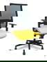 Silla de oficina Horna con mecanismo Sincro tapizada con Tela color Amarillo y malla color Negro. Equipada con lumbar 1D, Brazos 1D y Ruedas de parqué