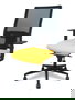 Silla de oficina Horna con mecanismo Sincro tapizada con Tela color Amarillo y malla color Negro. Equipada con lumbar 1D, Brazos 1D y Ruedas de parqué