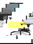 Silla de oficina Horna con mecanismo Sincro tapizada con Tela color Amarillo y malla color Negro. Equipada con lumbar 1D, Brazos 1D y Ruedas de parqué