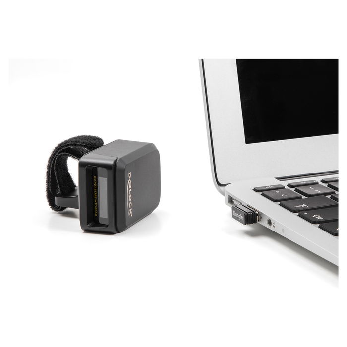 DeLOCK Ringbarcode Scanner 1D/2D Inalámbrico con Bluetooth 4.1 y Carga Inalámbrica, Lector de Códigos de Barras Manos Libres, Sensor CMOS 1280x800 píxeles, Batería Integrada 380 mAh