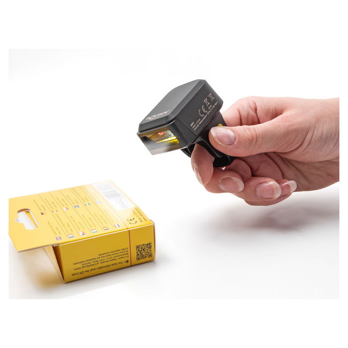 DeLOCK Ringbarcode Scanner 1D/2D Inalámbrico con Bluetooth 4.1 y Carga Inalámbrica, Lector de Códigos de Barras Manos Libres, Sensor CMOS 1280x800 píxeles, Batería Integrada 380 mAh