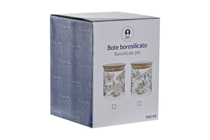 DKD Home Decor Bote de Borosilicato y Bambú 700 ml, Pack de 2 DKD Home Decor Bote de Borosilicato y Bambú 700 ml, Pack de 2