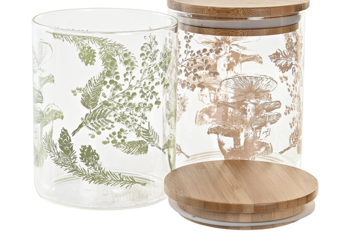 DKD Home Decor Bote de Borosilicato y Bambú 700 ml, Pack de 2