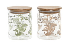DKD Home Decor Bote de Borosilicato y Bambú 700 ml, Pack de 2