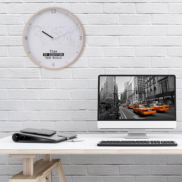 Home Deco Factory Reloj de Pared Mapamundi Madera con Marco Diámetro 40 cm