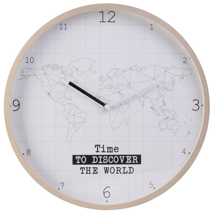 Home Deco Factory Reloj de Pared Mapamundi Madera con Marco Diámetro 40 cm