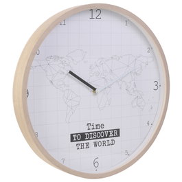 Home Deco Factory Reloj de Pared Mapamundi Madera con Marco Diámetro 40 cm