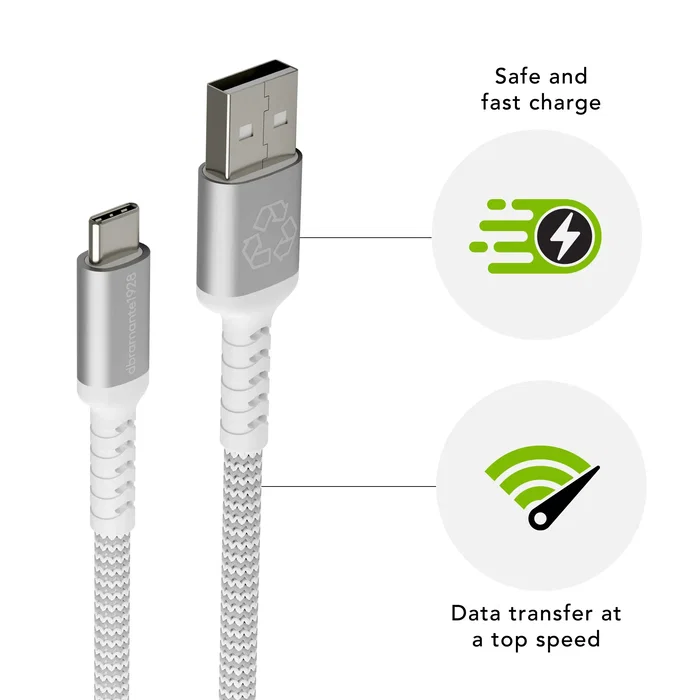 Dbramante1928 CB12ACGR7114 Cable USB USB-A a USB-C 1.2 m - USB 2.0 (480 Mbit/s) para Carga y Transferencia de Datos - Blanco