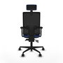 Silla de oficina Bormate con mecanismo Asincro tapizada con Tela color Azul marino y malla color Negro. Equipada con lumbar 1D, Brazos 2D, Cabecero 2D y Ruedas 65mm nailon