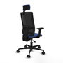 Silla de oficina Bormate con mecanismo Asincro tapizada con Tela color Azul marino y malla color Negro. Equipada con lumbar 1D, Brazos 2D, Cabecero 2D y Ruedas 65mm nailon
