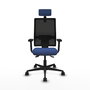 Silla de oficina Bormate con mecanismo Asincro tapizada con Tela color Azul marino y malla color Negro. Equipada con lumbar 1D, Brazos 2D, Cabecero 2D y Ruedas 65mm nailon