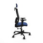 Silla de oficina Bormate con mecanismo Asincro tapizada con Tela color Azul marino y malla color Negro. Equipada con lumbar 1D, Brazos 2D, Cabecero 2D y Ruedas 65mm nailon