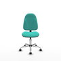 Silla de oficina Algarra con mecanismo Contacto permanente básico tapizada con Similpiel color Turquesa. Equipada con Base cromada, Sin brazos y Ruedas de parqué