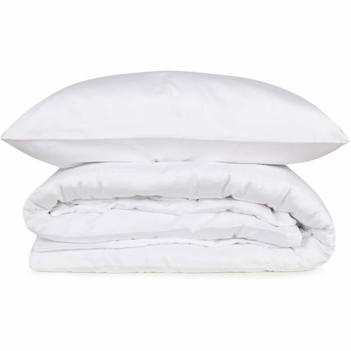 Juego de cama 100% algodón satén Blanco - 1 funda nórdica 220x240 cm + 2 fundas de almohada 60x60 cm Juego de cama 100% algodón satén Blanco - 1 funda nórdica 220x240 cm + 2 fundas de almohada 60x60 cm