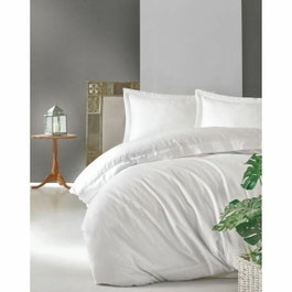 Juego de cama 100% algodón satén Blanco - 1 funda nórdica 220x240 cm + 2 fundas de almohada 60x60 cm