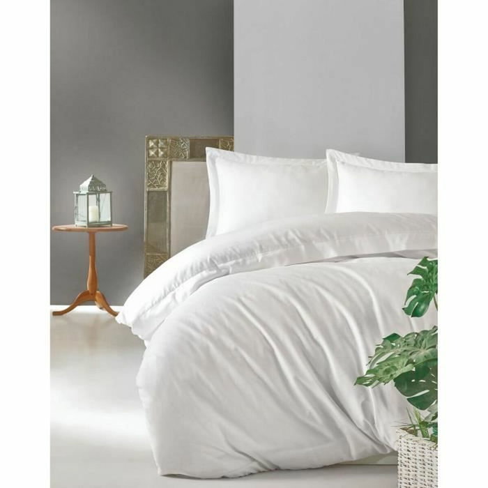 Juego de cama 100% algodón satén Blanco - 1 funda nórdica 220x240 cm + 2 fundas de almohada 60x60 cm Juego de cama 100% algodón satén Blanco - 1 funda nórdica 220x240 cm + 2 fundas de almohada 60x60 cm