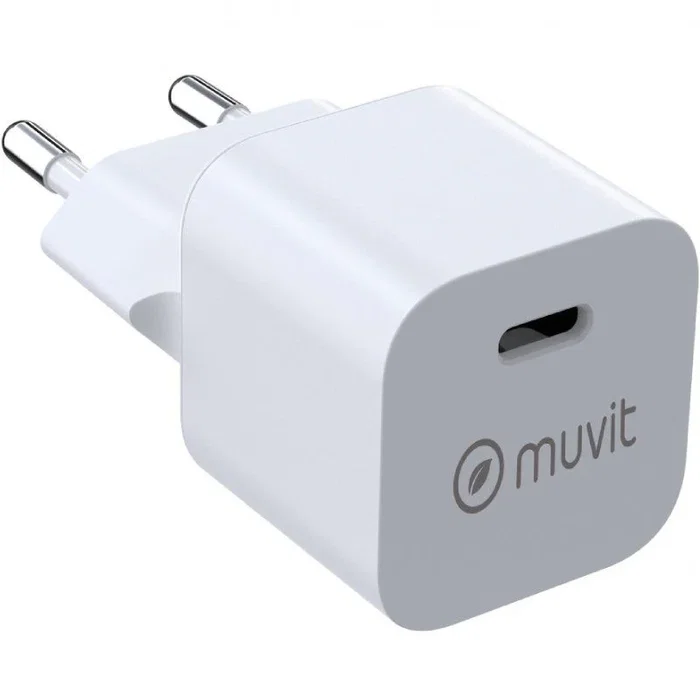 Muvit Cargador de Pared For Change BiooFnix 25W PD USB-C, Modelo MCACC0049, Hecho con Bioresina de Aceite de Ricino, Compacto para Smartphones y Tablets
