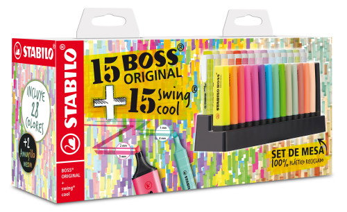 Stabilo Expositor de Mesa 30 Marcadores E87-3710 (15 BOSS + 15 SWING COOL) BOSS Original y SWING COOL