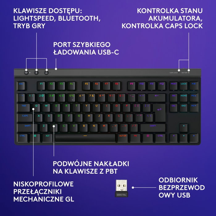 Logitech G515 Lightspeed TKL GL Tactile Negro