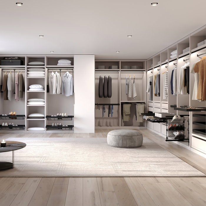 Emuca Kit de cesta de alambre y bastidor de guías con cierre suave para armario, regulable, módulo 600mm, Negro texturizado