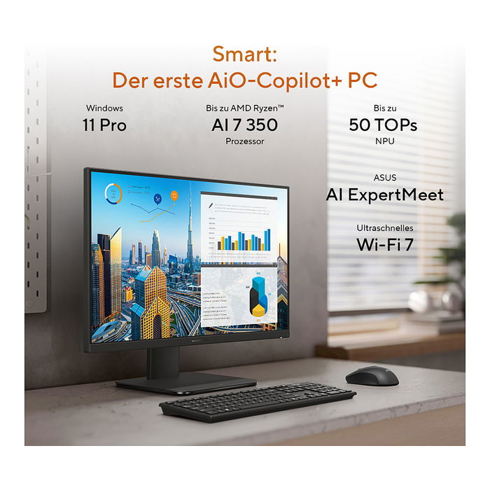 ASUS PM640KA-BPC002X ExpertCenter P600 All-in-One PC, 23.8" Full HD, AMD Ryzen AI 5, 16GB RAM, 512GB SSD, Windows 11 Pro